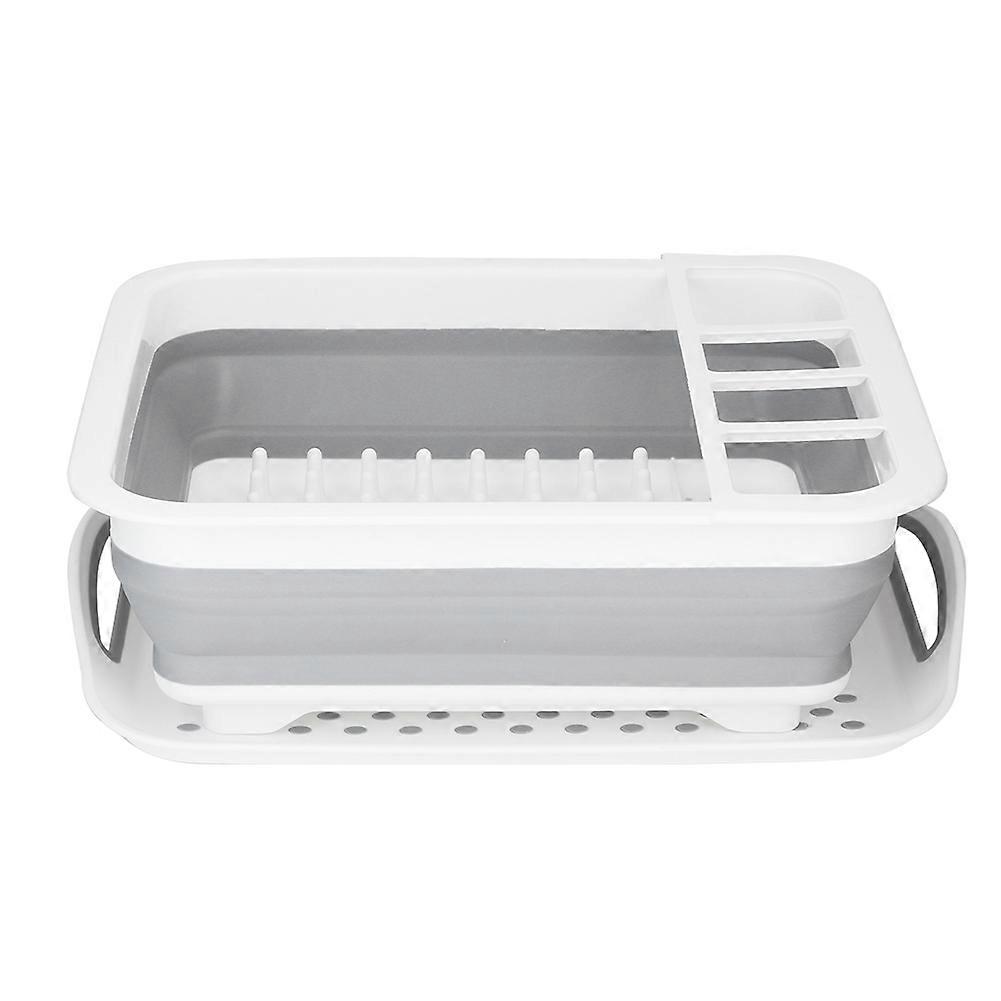 Foldable Tableware Storage Rack Kitchenware Holder Drying Drainer Organizer with Drainboard