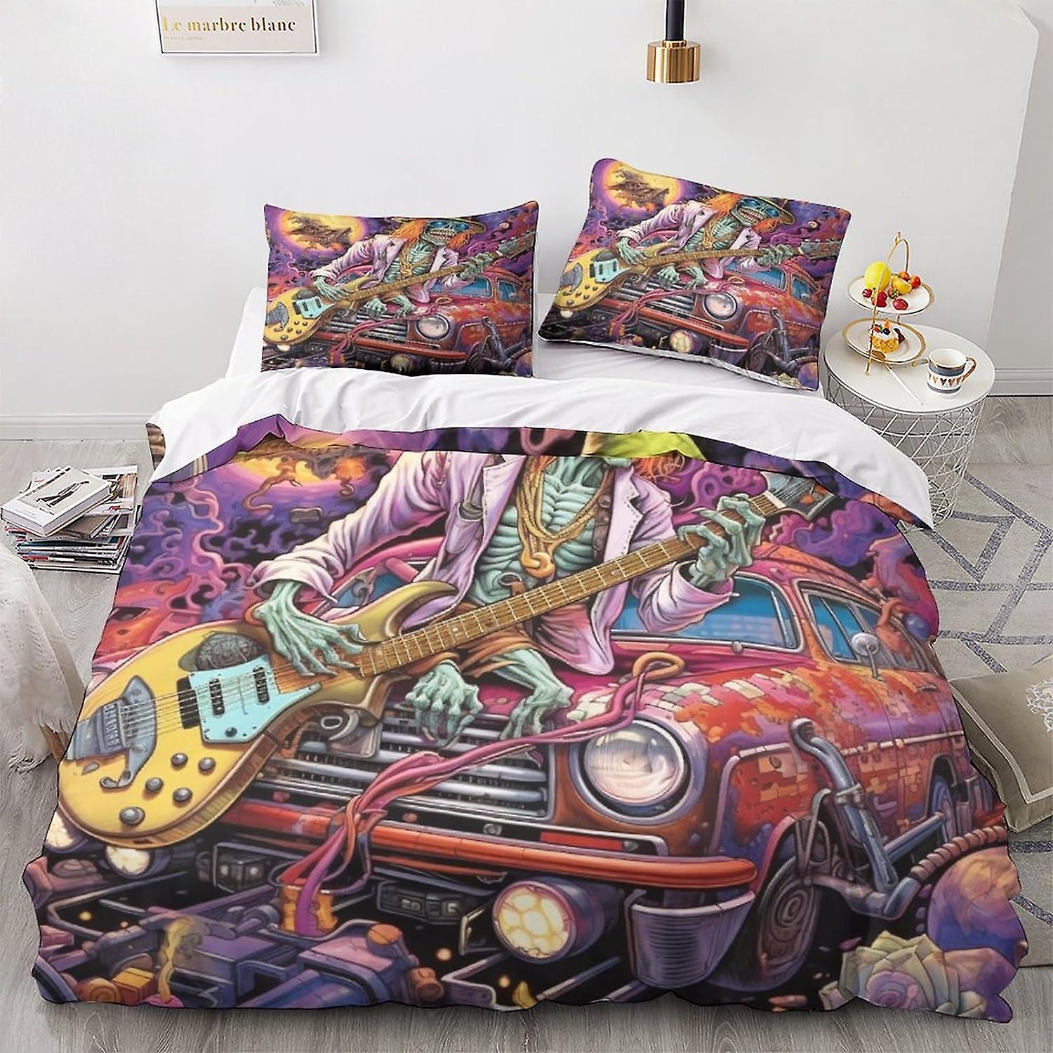 WieEj Monsters Bettwäsche-Set, 3D-Oldtimer-Quilt-Bettbezug-Sets, Cartoon-Bettdecke weich, Oldtimer-Bettdecken-Set mit Reißverschluss-König