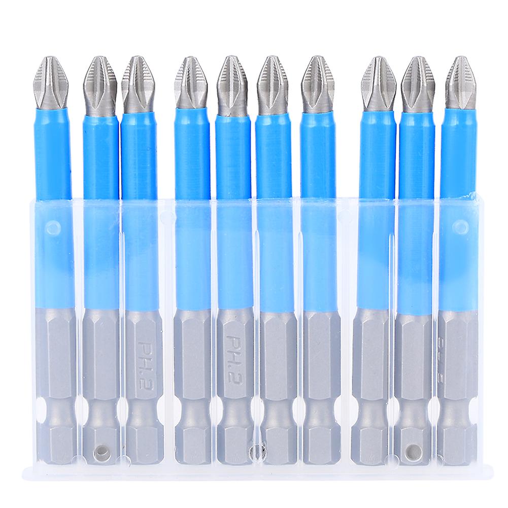 10Pcs Electric Screwdriver Bit Set Anti Slip S2 Steel Cross Magnetic Drill Bits PH2 x 70mm