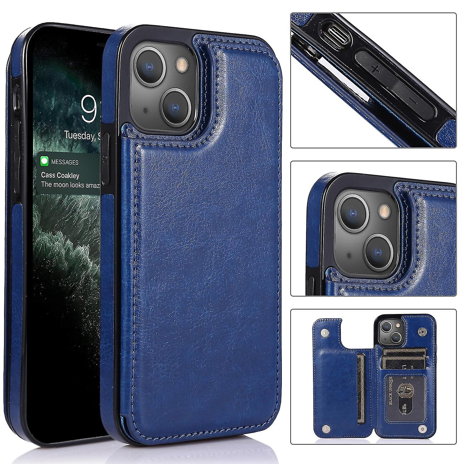 Double Buckle Protective Pu Case For Iphone 13 Pro Max Blue