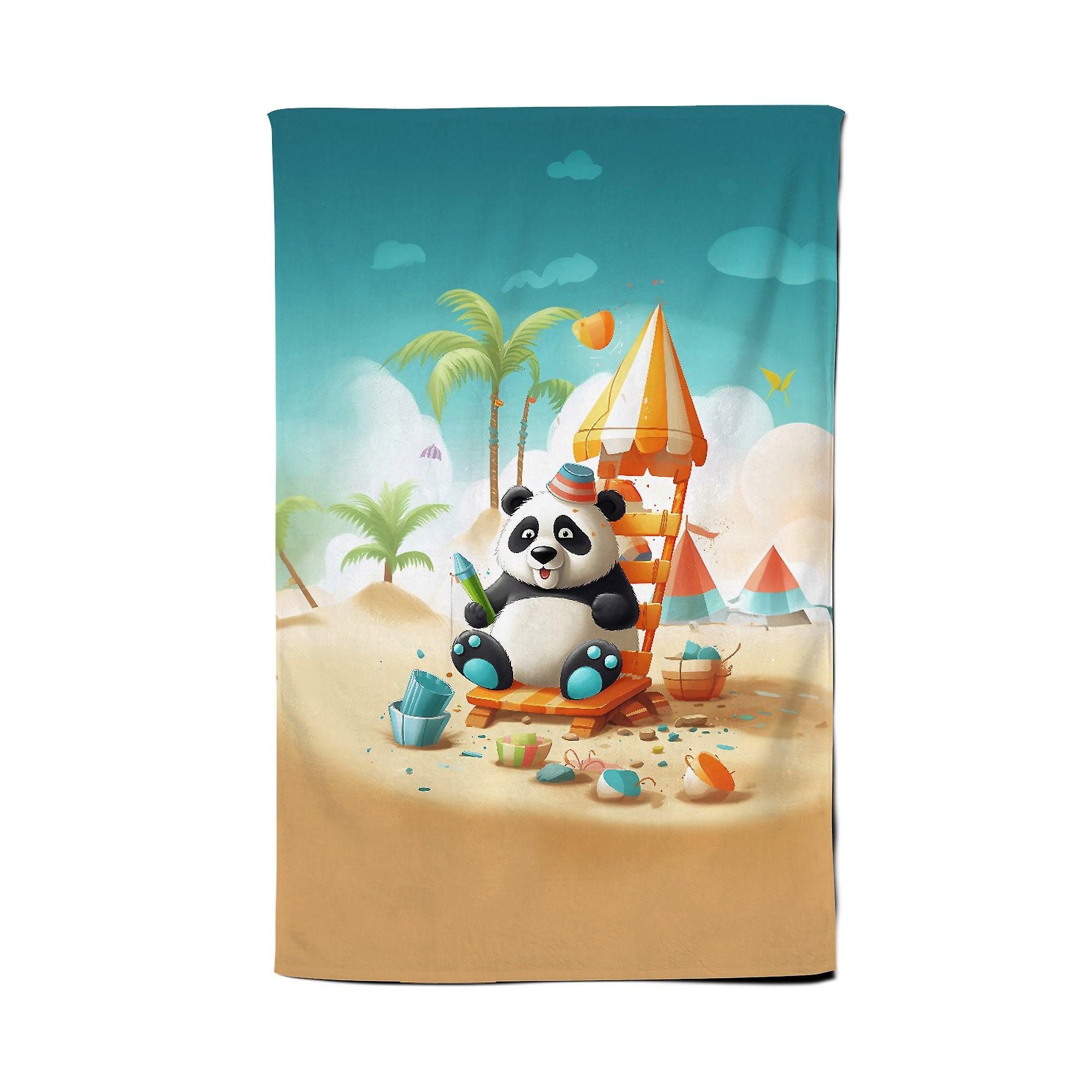 Panda On A Beach Holiday Tea Towel