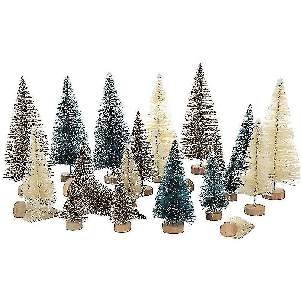 24 Pcs Mini Christmas Tree Mini Frosted Sisal Tree Table Tree With Wooden Base Winter Snow
