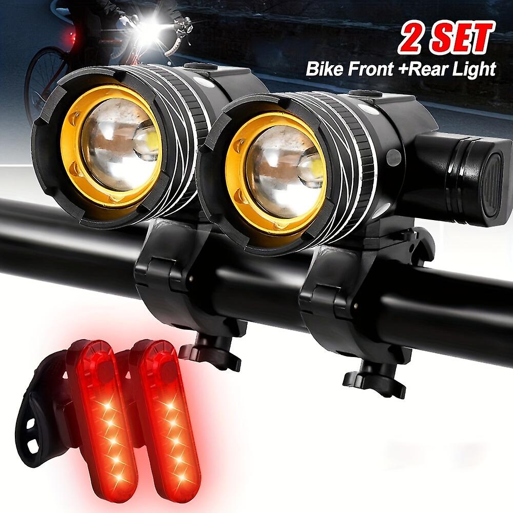 Rechargeable LED Mountain Bike Lights 20000LM Bicycle Torch Front &Rear Lamp Set