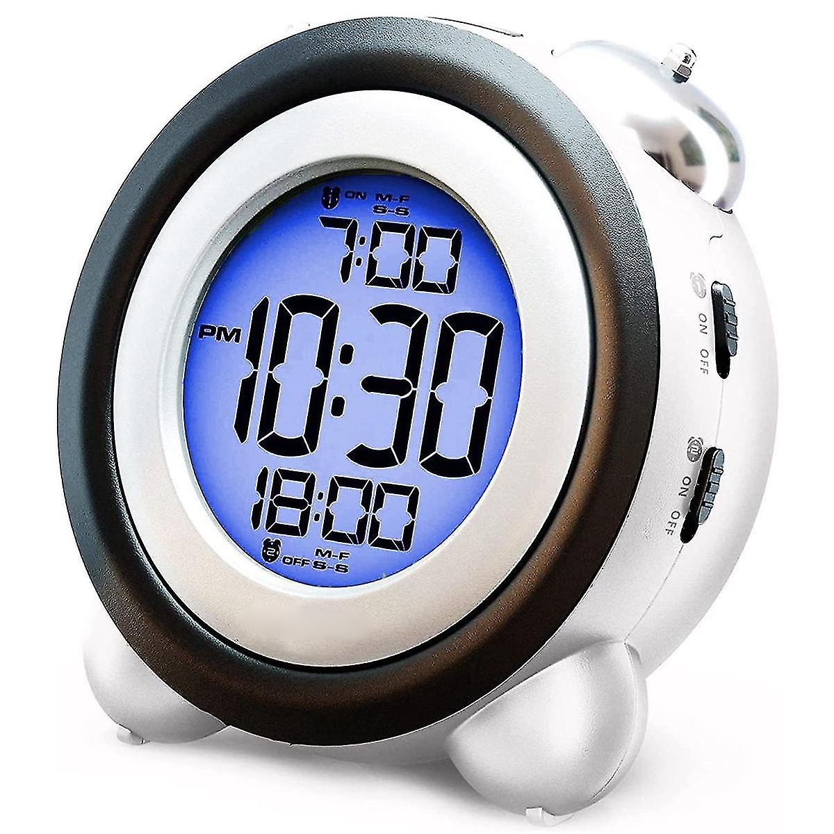 Digital alarm clock with time and date display and dual ringtones, very loud for deep sleepers, dual