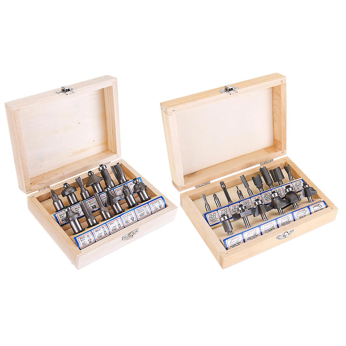 12/15Pcs Silver Router Bit Set Tungsten Carbide Woodworking Cutter Rotary Tool