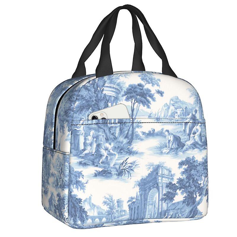حقيبة غداء Toile De Jouy Motif الأزرق الداكن مبرد حراري معزول بينتو بوكس للنساء أطفال المدارس نزهة حقائب حمل الغذاء