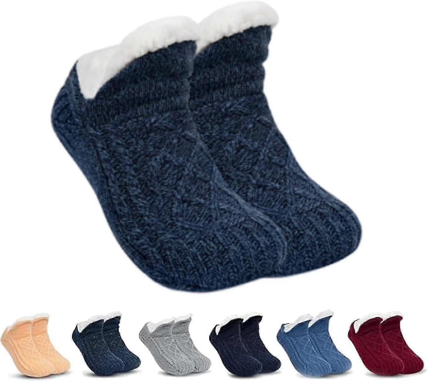 מקורה גרביים תרמיים נגד החלקה, פליססוקס - גרבי נעלי בית תרמיות מונעות החלקה מרופדות פליז, מוך פה V