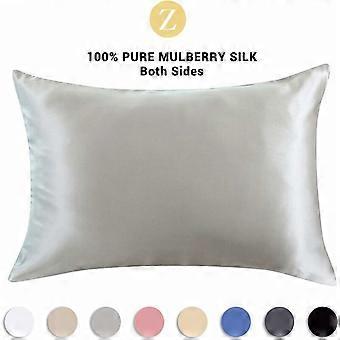 Pillowcase 100% Natural Mulberry Silk - for Hair and Skin - 19 mm Silk on Both Sides - 1 unit, Silk, Silvergrey, Standard 50x75cm