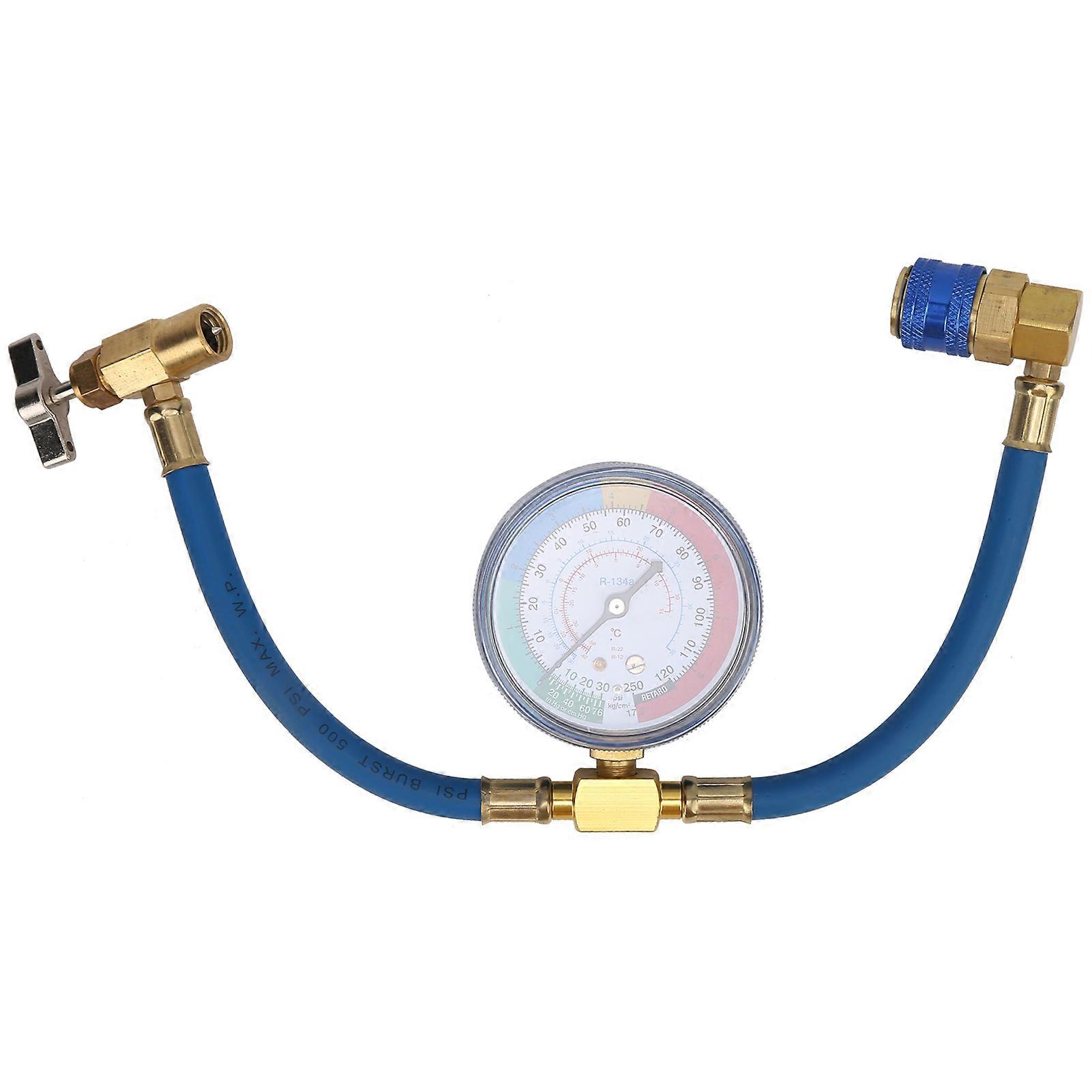 Car R134A Air Conditioning Coolant Hose Pressure Gauge 0250psi Fluoridize Single Valve E2U311