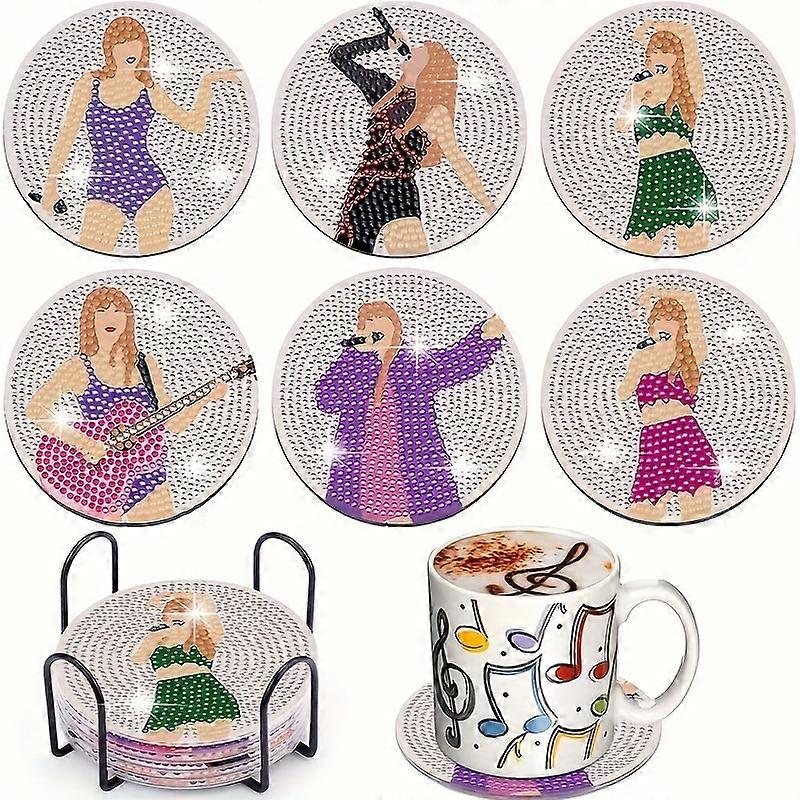 「エレガント」6ピースDIYダイヤモンドペインティングコースターセット - 丸いラインストーンアート、家の装飾やギフト用の滑り止め&保護テーブルマット