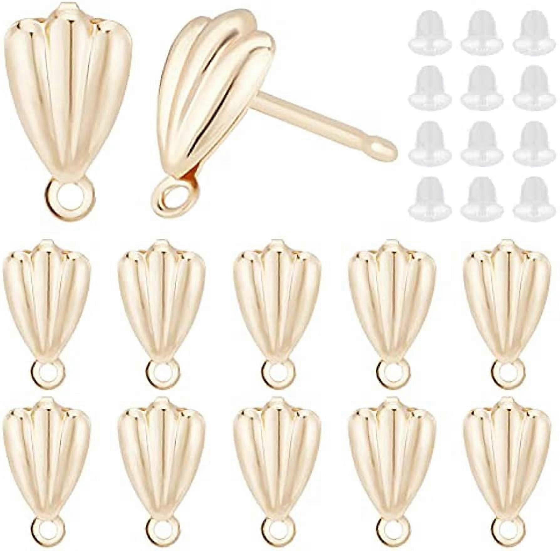 20pcs Stud Earring 14K Gold Plated Earring Post Shell Shape Earrings Ear Piercing Plugs 0.8mm Pin Earring Components