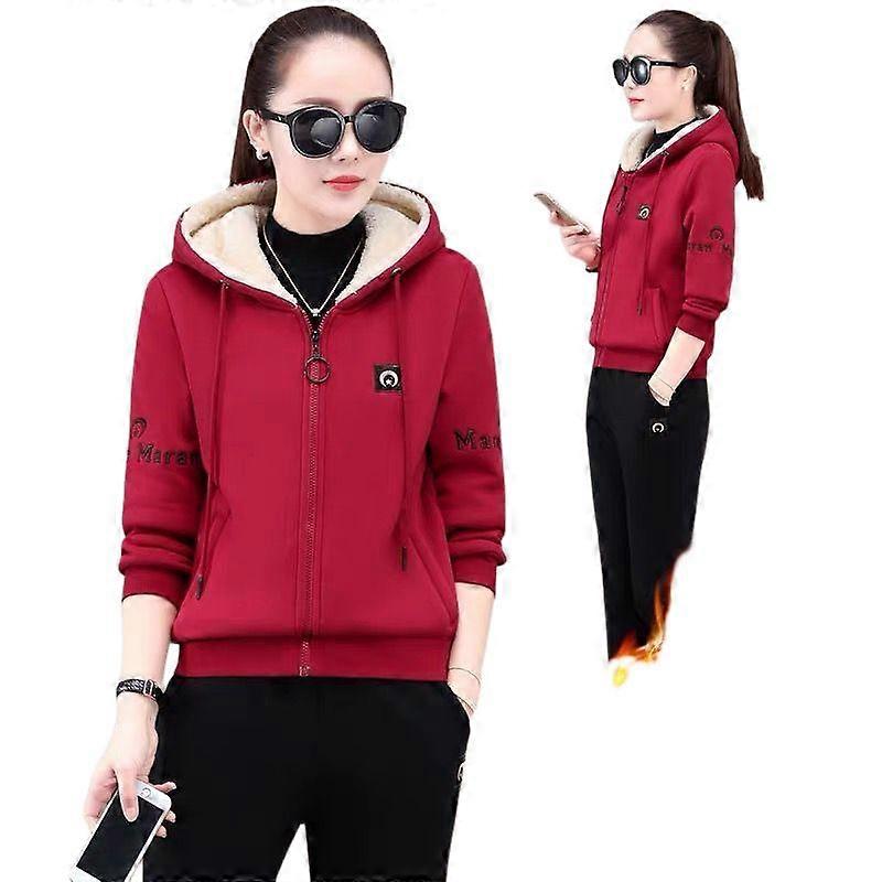 Fleece Sweater Suit Women's Autumn And Winter Plus Fleece Thickened Warm Casual Sports Two-piece Set