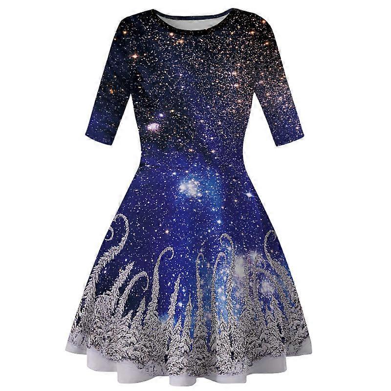 Kobiety Boże Narodzenie Drukowane Sukienka Okrągły dekolt Półrękaw