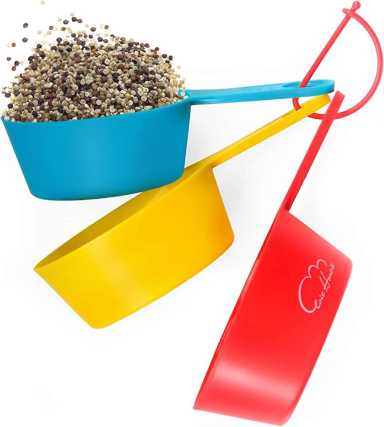 3-Piece Colorful Plastic Measuring Cups - Large Capacity Stackable Scoops for Baking, Cooking, Random Colors