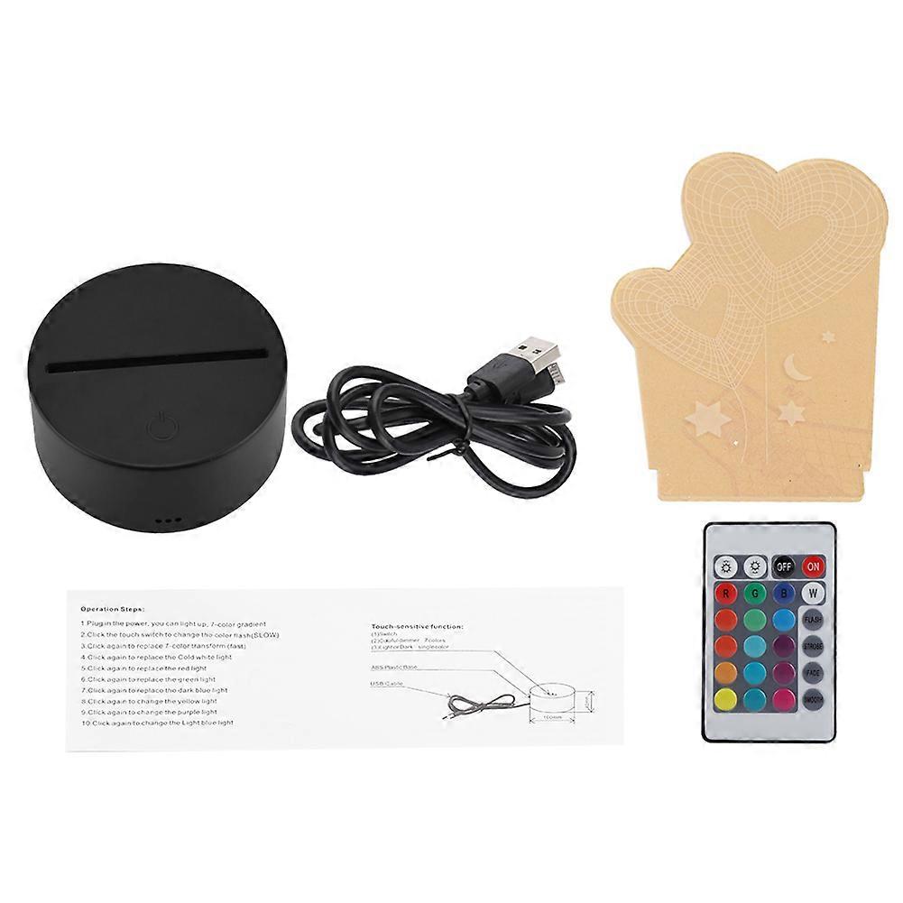 4.5V USB 3D Visual Night Lamp 7 Colors Touch Desk Table Light(Black Base + Remote Control)