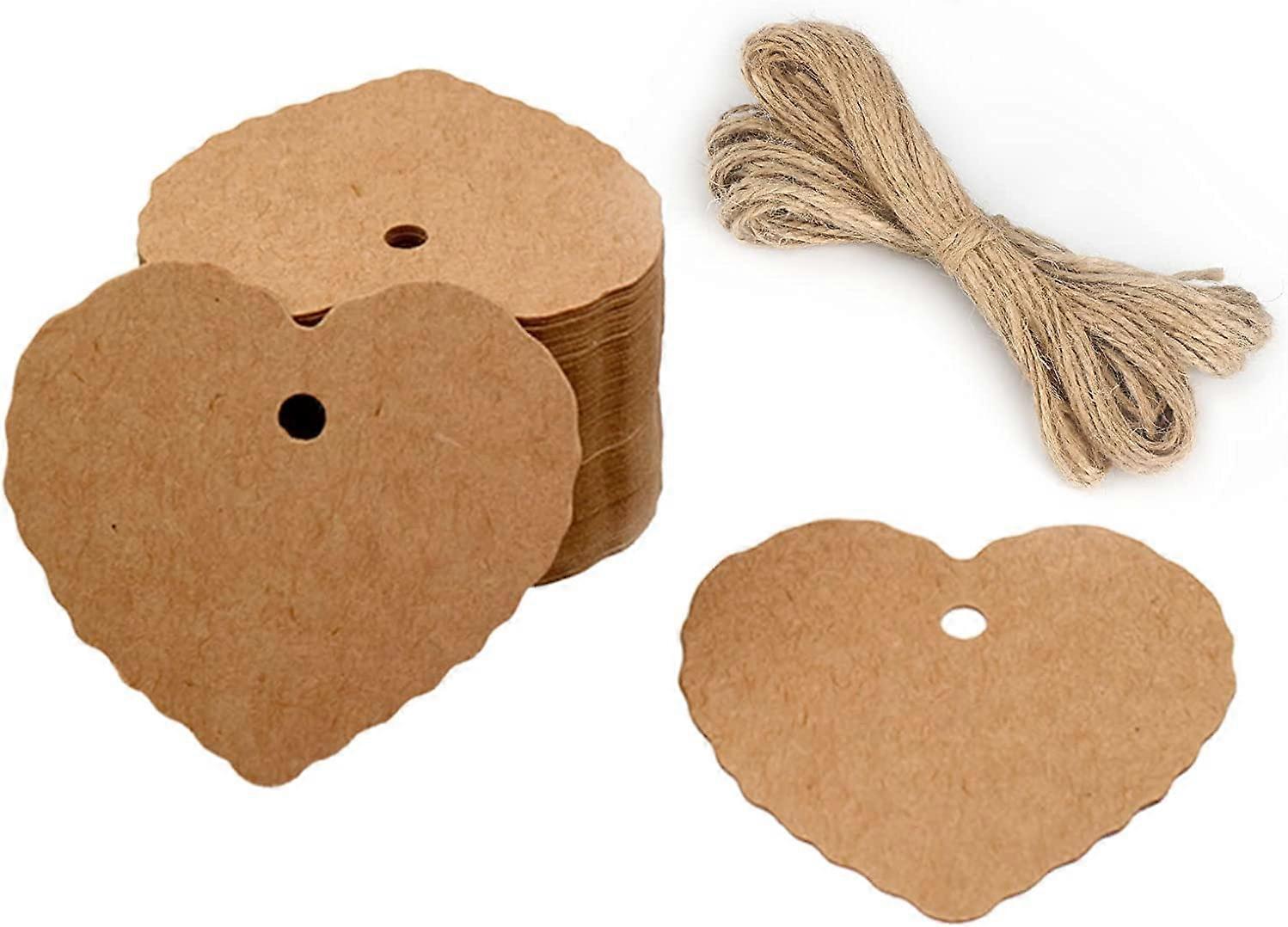100pccs Gifts in heart -shaped paper, kraft DIY card pendants, with jute string (brown)