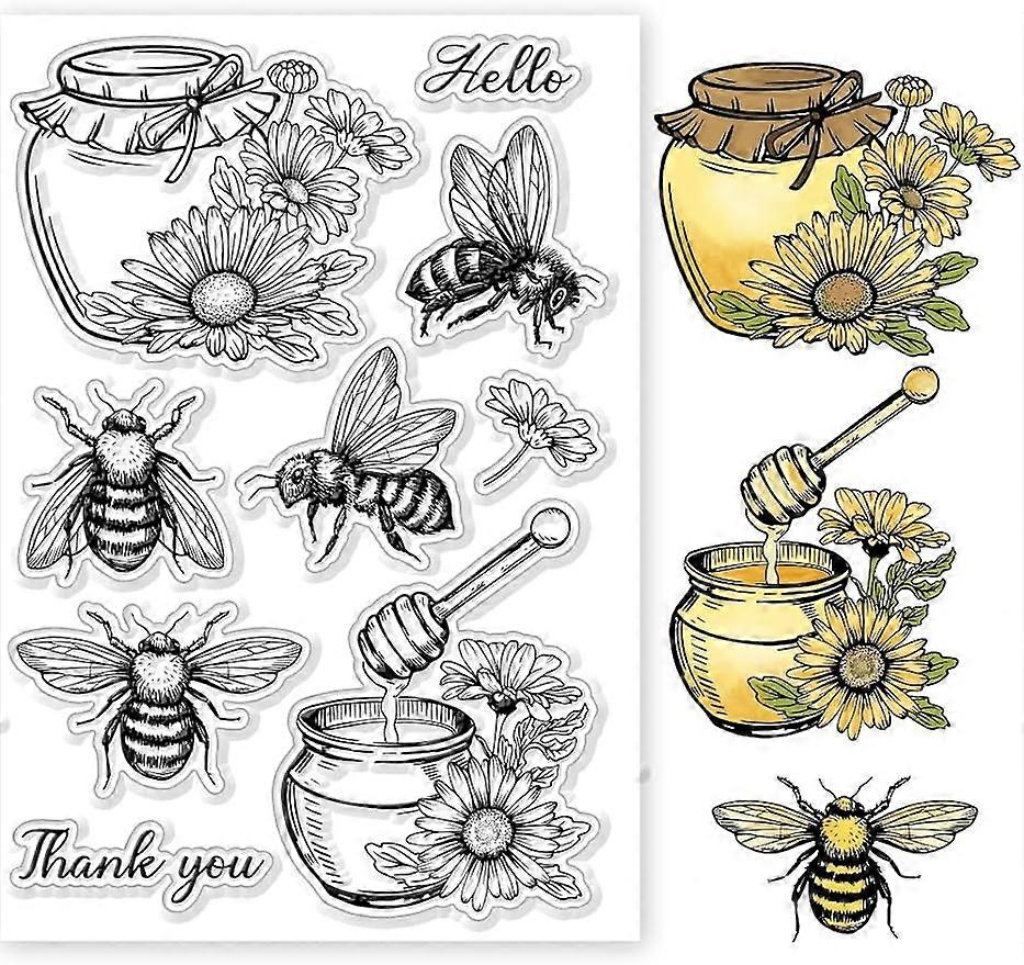 1Sheet Bees and Honey Jars Silicone Clear Stamp Seals