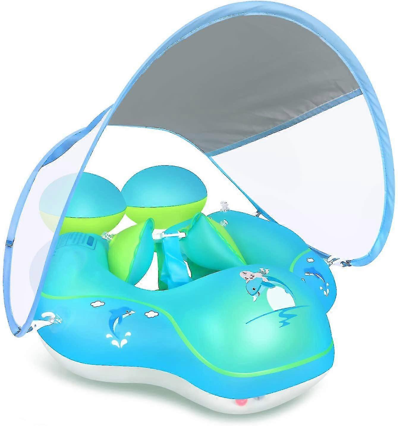 Baby Inflatable Swim Ring, Baby Swimming Pool Float With Removable Uv Sun Protection Canopy