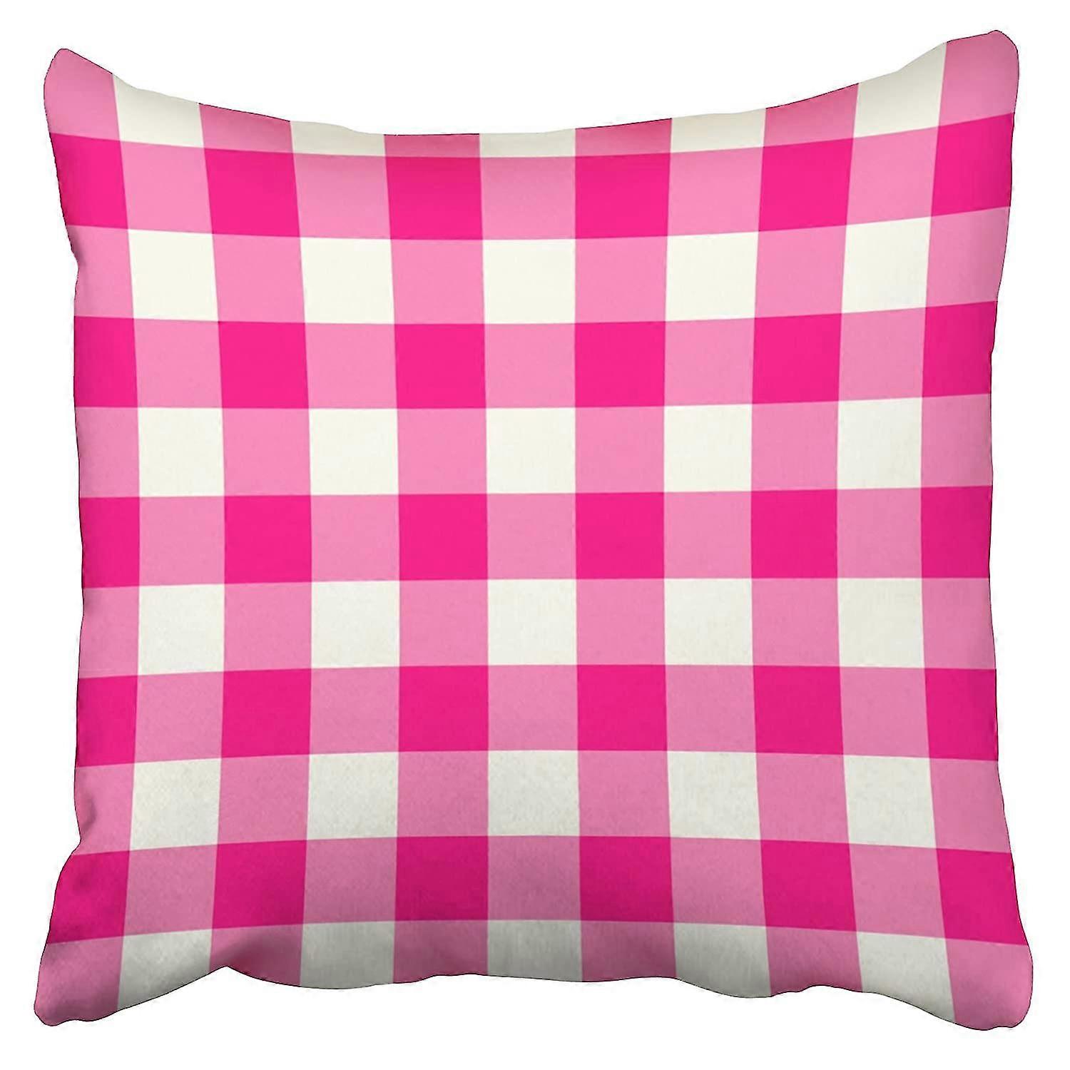 Hot Pink Gingham Pattern Pillowcase Cushion Cover 45x45 Cm-Yvan
