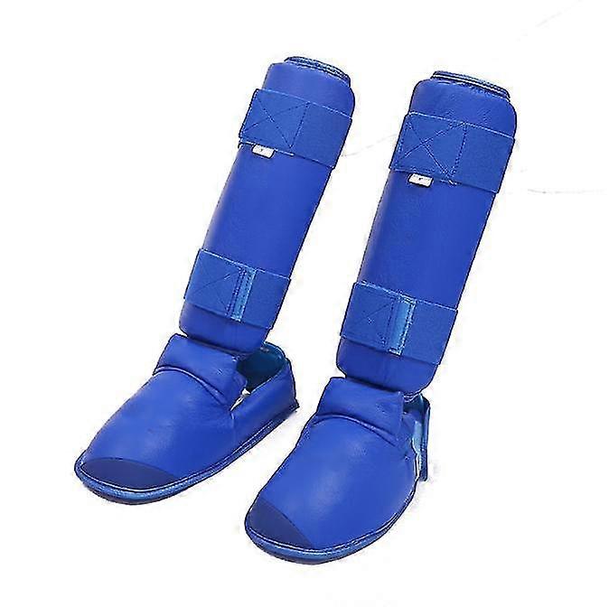 跆拳道空手道拳击腿手足保护套装 陪练装备护腿带手套 运动MMA儿童成人设备1套-蓝色