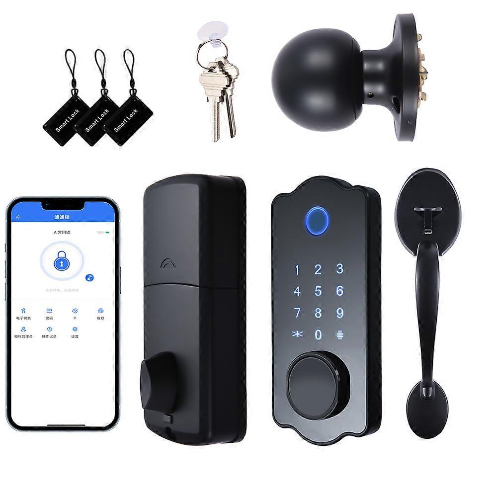 Keyless Entry Smart Door Lock Waterproof Auto Lock 5 in 1 TTlock App IC Card 150 Codes Electronic Fingerprint Door Lock with Handle Lever Set for Fron