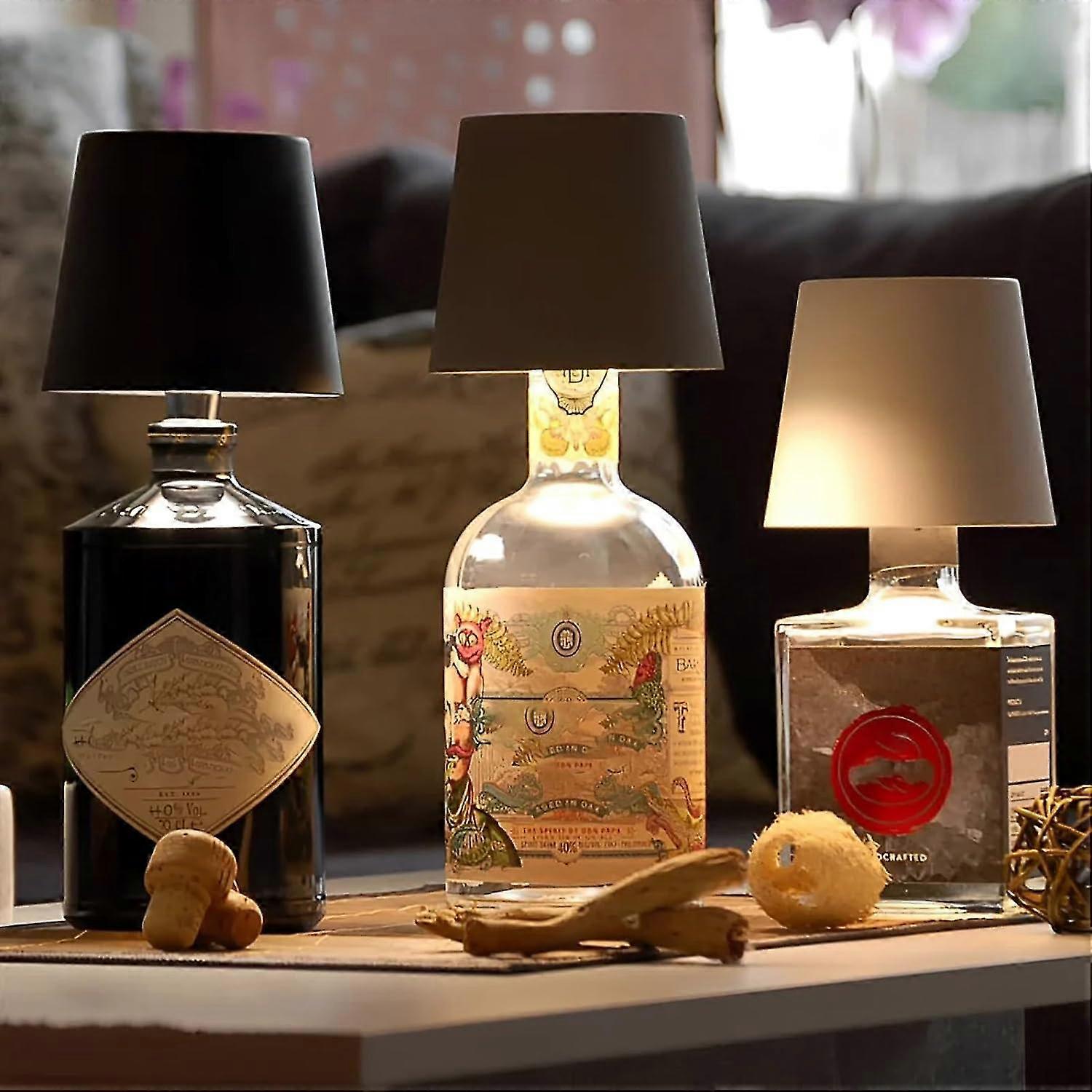 Wireless Bottle Lamp, Wireless Bottle Lamp, 2024 New 3 Color Stepless Dimming Bottle Lamp, Wireless Charging Lamp, Touch LED Wine Bottle Lamp with RGB