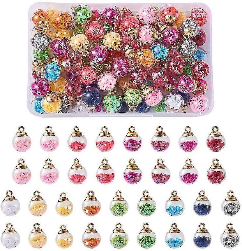 85pcs Crystal Glass Ball Charms With Tiny Glitter Heart 16mm Round Colorful Ball Charms Pendants For Diy Jewelry Making Craft Party Home Decor