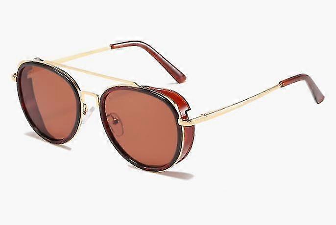 Retro Steam Punk Sunglasses Round Steampunk Double Bridge Aviator Glasses For Women Men Uv400
