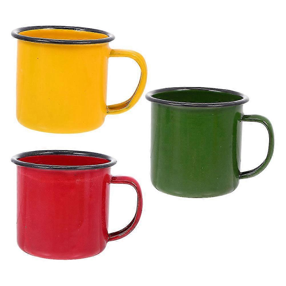 3pcs Retro Style Enamel Cups Colored Small Cups Multi-function Water Cups Children Water Mugs
