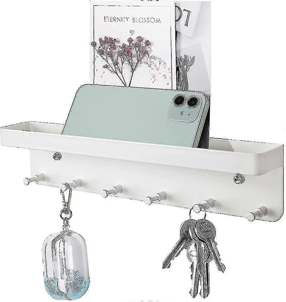 Key Board With Shelf, 6 Hooks Self-adhesive Wall Key Holder, Small Key Hook