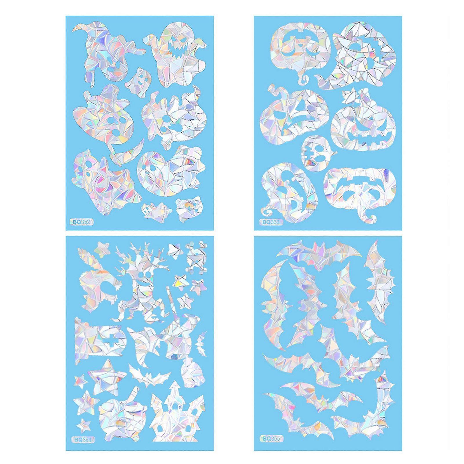 4 Sheets Halloween Window Stickers Ghosts Pumpkins Witches Bats Window Suncatcher Halloween Party Decoration Glass Wall Clings