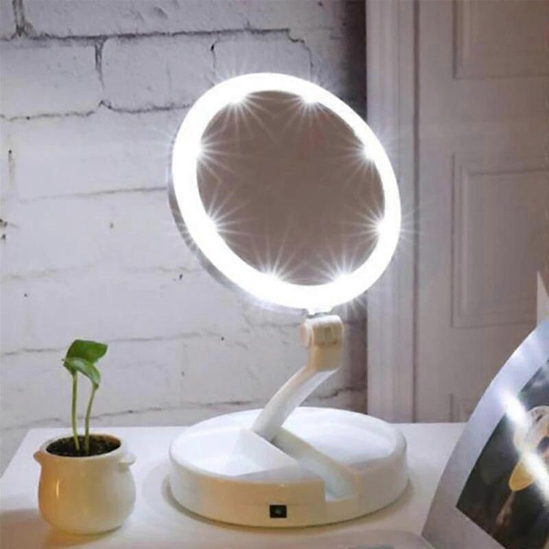 LED Makeup Mirror With Light Lamp With Storage Desktop Rotating Cosmetic Mirror Light Adjustable Dimming USB Vanity Mirror