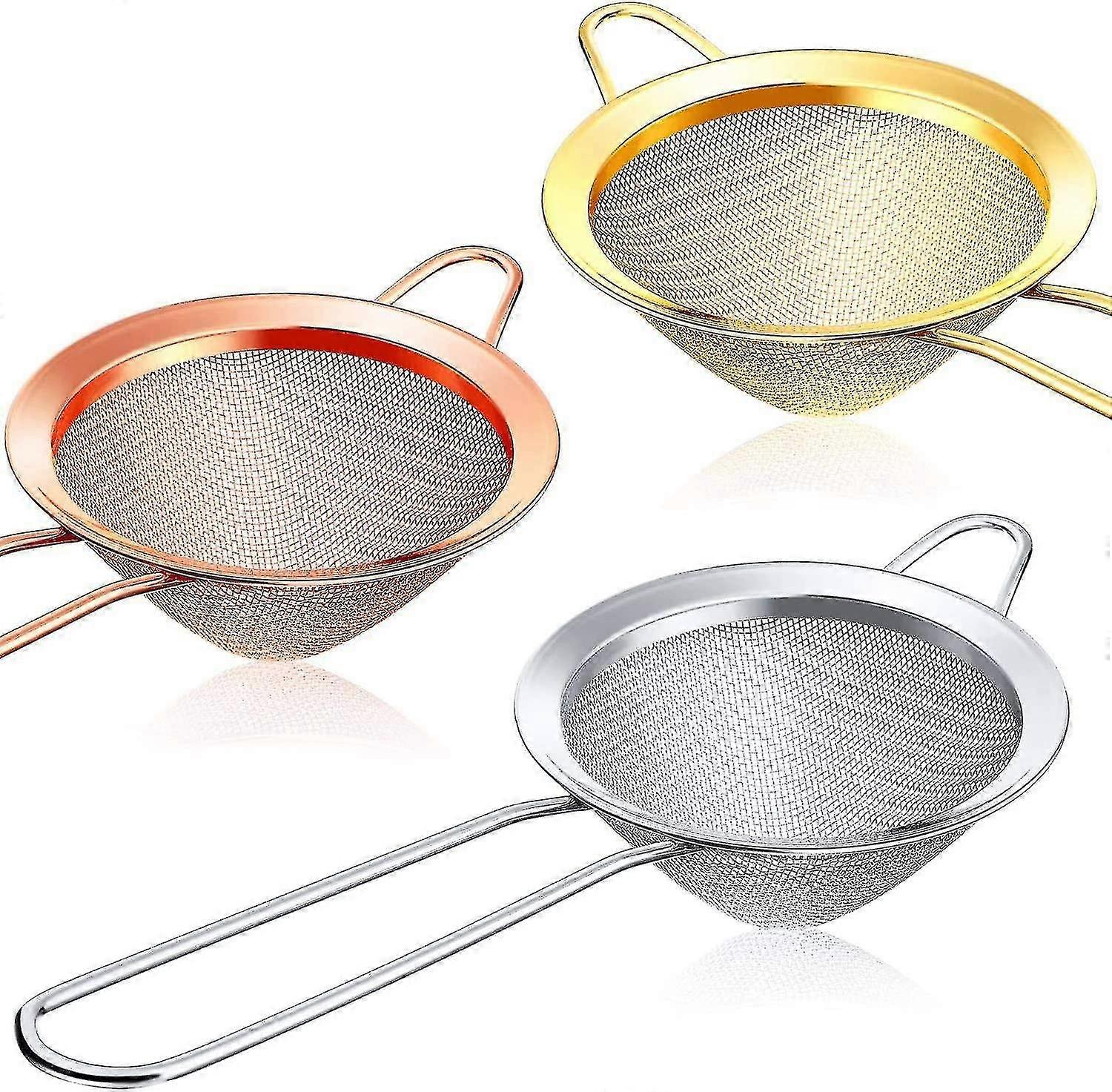 Cocktail Strainer Set Of 3 - Stainless Steel Conical Tea Strainer - Convenient Locking Tool