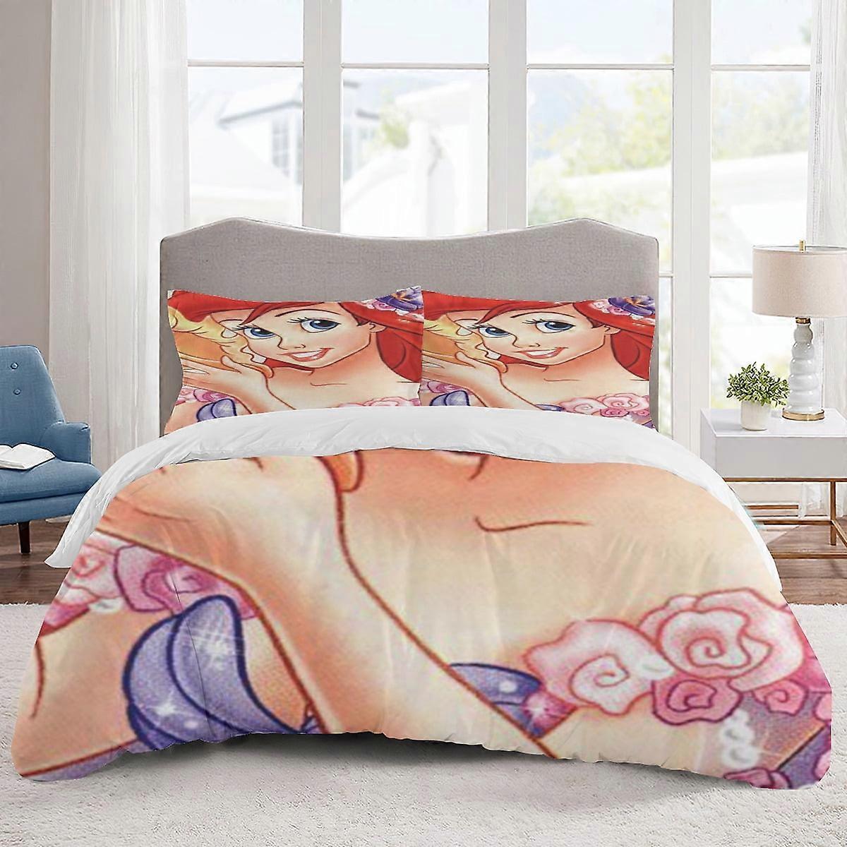 v1417 Lakan Sängkläder Ariel Sängkläder Tecknad Påslakan Lätt 3-delad Bet Sets för barn Pojkar Flickor (1 påslakan och 2 örngott) B