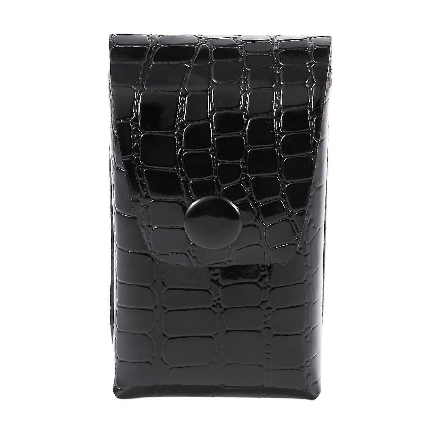 Vikbart glasögonfodral med tryckspänne i konstläder, svart