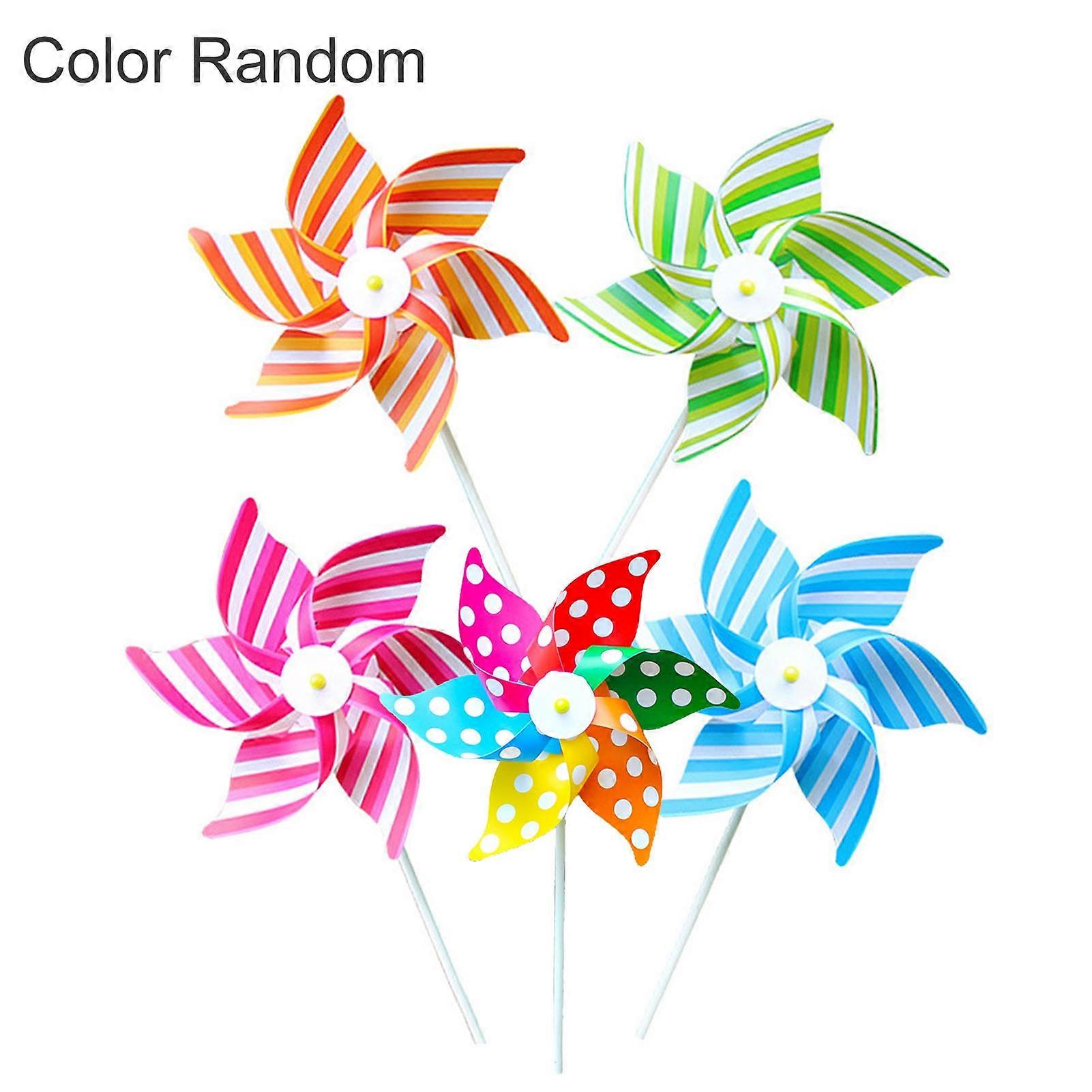 Pin-wheel Whirligig Striped Pattern Handmade Multifunctional Colorful Dot Stripe Pinwheel Toy for Yard