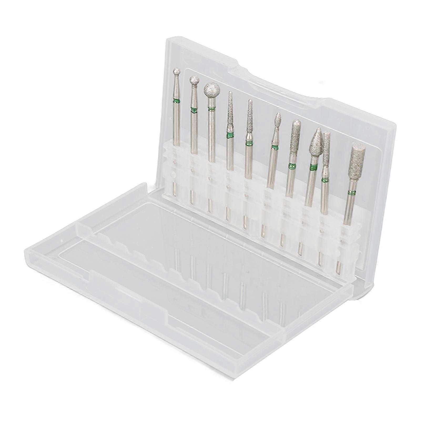 10Pcs Nail Drill Bits Stainless Steel High Strength Dust Proof Replacement Nail Grinding Bit with Protective Case Silver