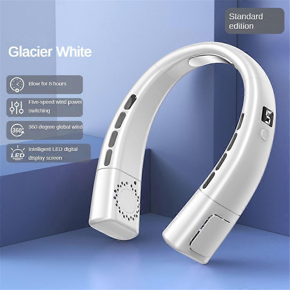 Portable Neck Fan USB Rechargeable Mute LED Digital Display Leafless Mini