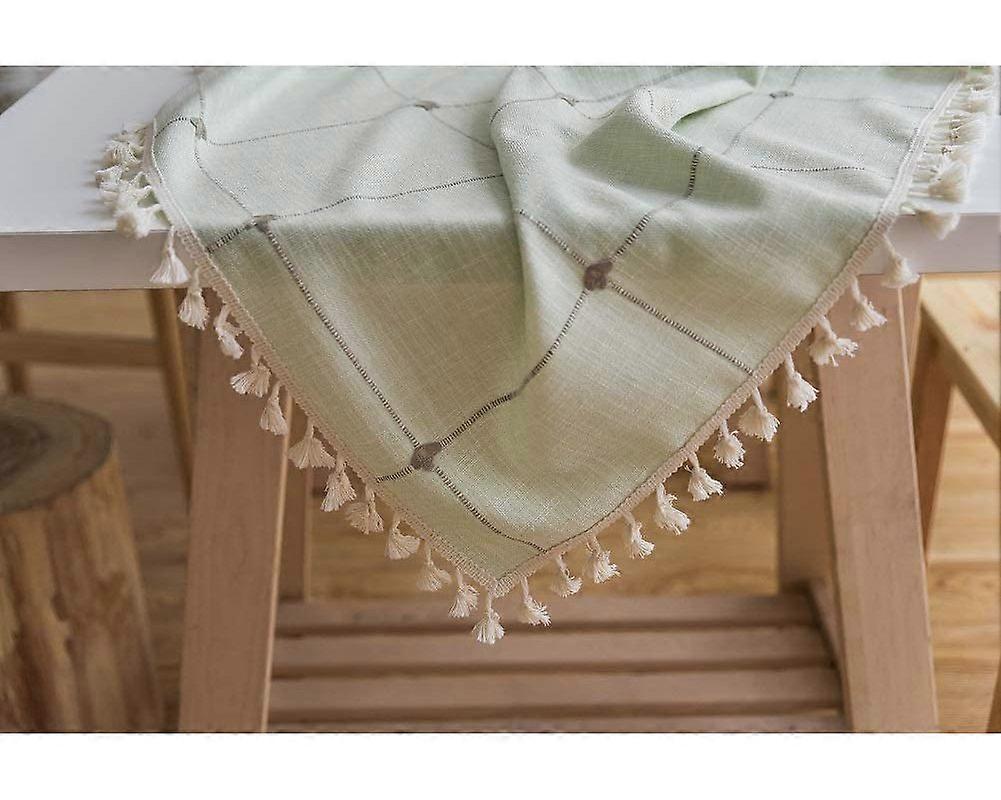 Tassel Tablecloth Checkered Cotton and Linen Tablecloth Coffee Table Tablecloth Square Washable Kitchen Table Cover for Dining Table