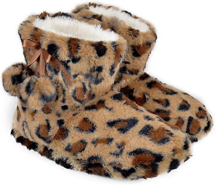 Ladies Slipper Bootie Novelty Leopard Pattern Warm Winter Knitted Ankle Boots