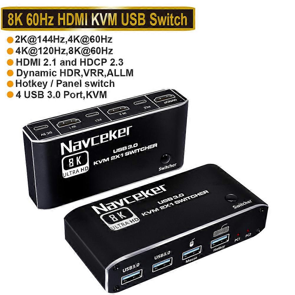 מתג KVM HDMI 2.1 4K 120Hz HDMI USB 3.0 מתג KVM USB 8K 60Hz 1080@240Hz מתג USB KVM HDMI עם מחשב 2 צג אחד