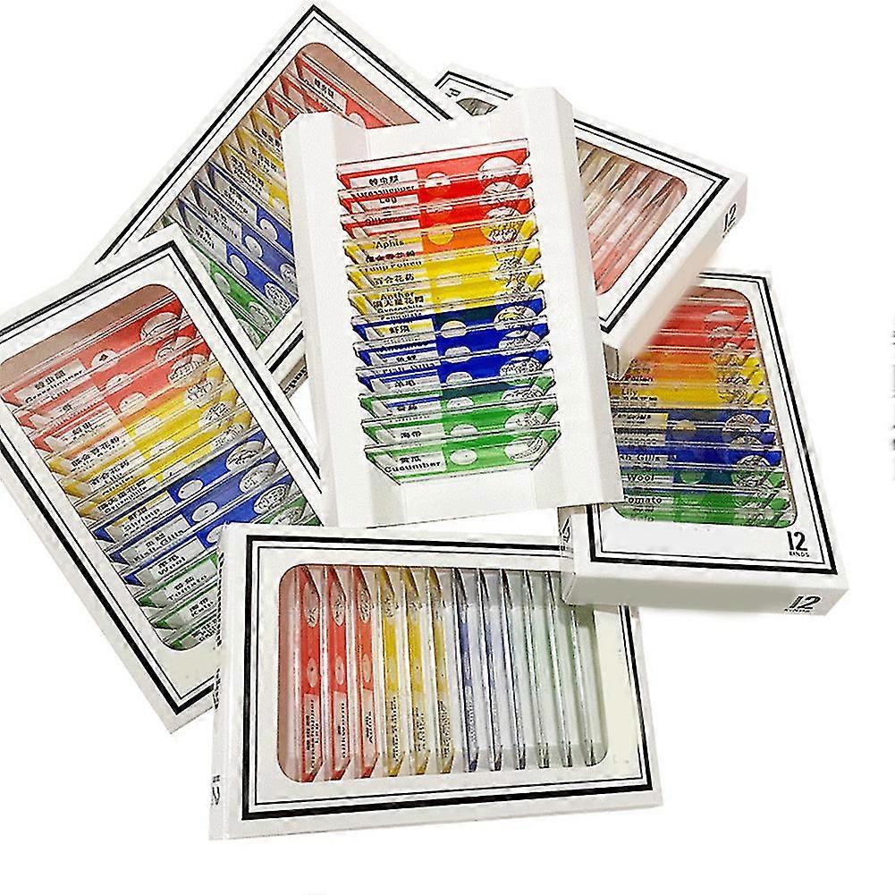 12pcs Microscope Slides with Specimens for Kids Plastic Prepared Slides for Microscope of Plants Flowers Sample New
