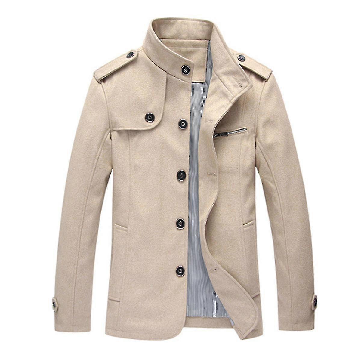VAWAN Mens Stand Collar Solid Button Down Coat