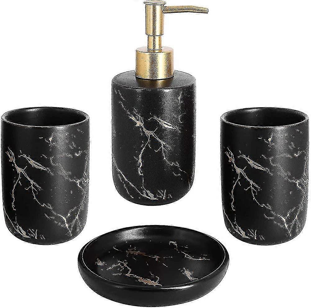 高級セラミックバスアクセサリー4個セット、マーブル効果バスルーム4ピース(ruigou)