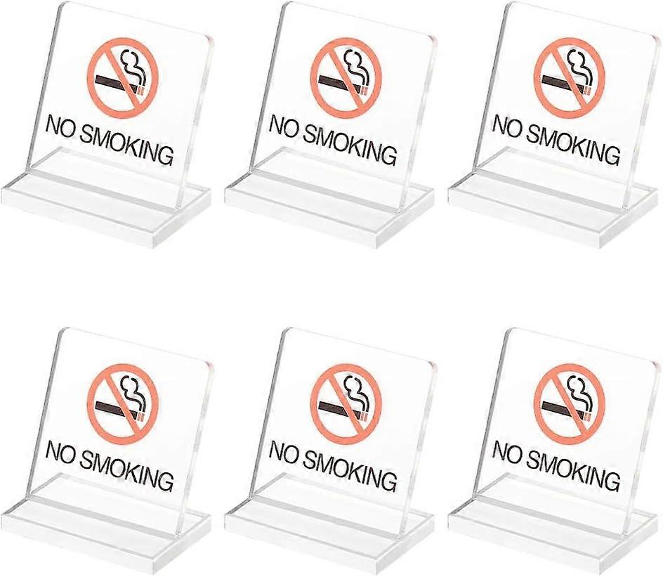 6 Pcs Acrylic No Smoking Table Signs Non-Smoking Desk Logo Indicator No Smoking Tabletop Sign Clear Table Stand Desktop Warning Sign for Business Offi