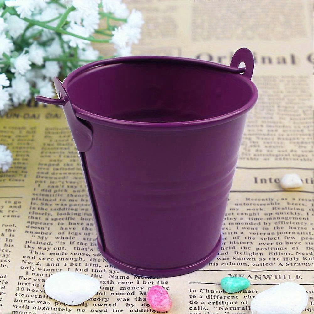 1pc, Iron Bucket Candy Box, Mini Candy Bucket Small Purple/green Style, Exquisite And Compact Candy Storage Jar, Suitable For Children's Parties, Hall