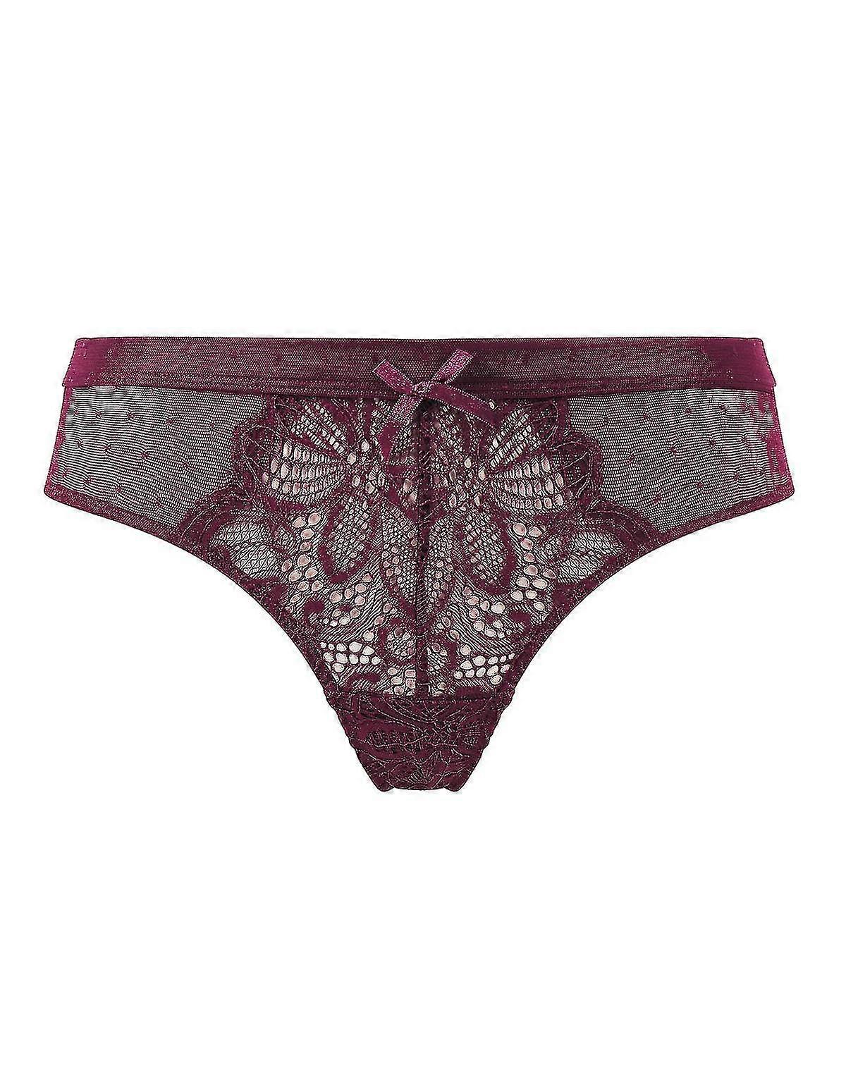 911774-D-145 Women'S Amaranth Purple Solid Colour Lace Knicker Shorties Boyshort