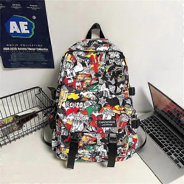 1pc Multi Color Large Capacity Backpack Nylon Material Graffiti Style for Daily Travel, Computer Carrying, Leisure Backpack Backpacks