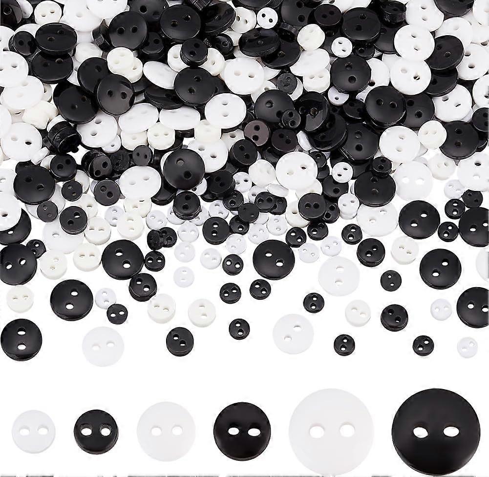600Pcs 4.5/6/9mm Small 2-Holes Nylon Resin Buttons White Black Mini Flat Round Sewing Buttons Tiny Size Sewing Flatback Buttons Micro Clothes Circle B