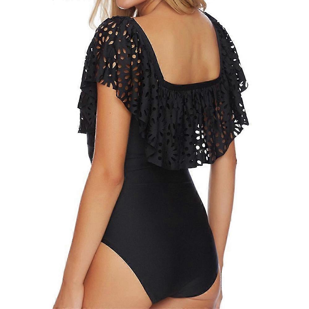 Women Off Shoulder Lace Swimsuits Ruffle Flounce Hollow Bathing Suits